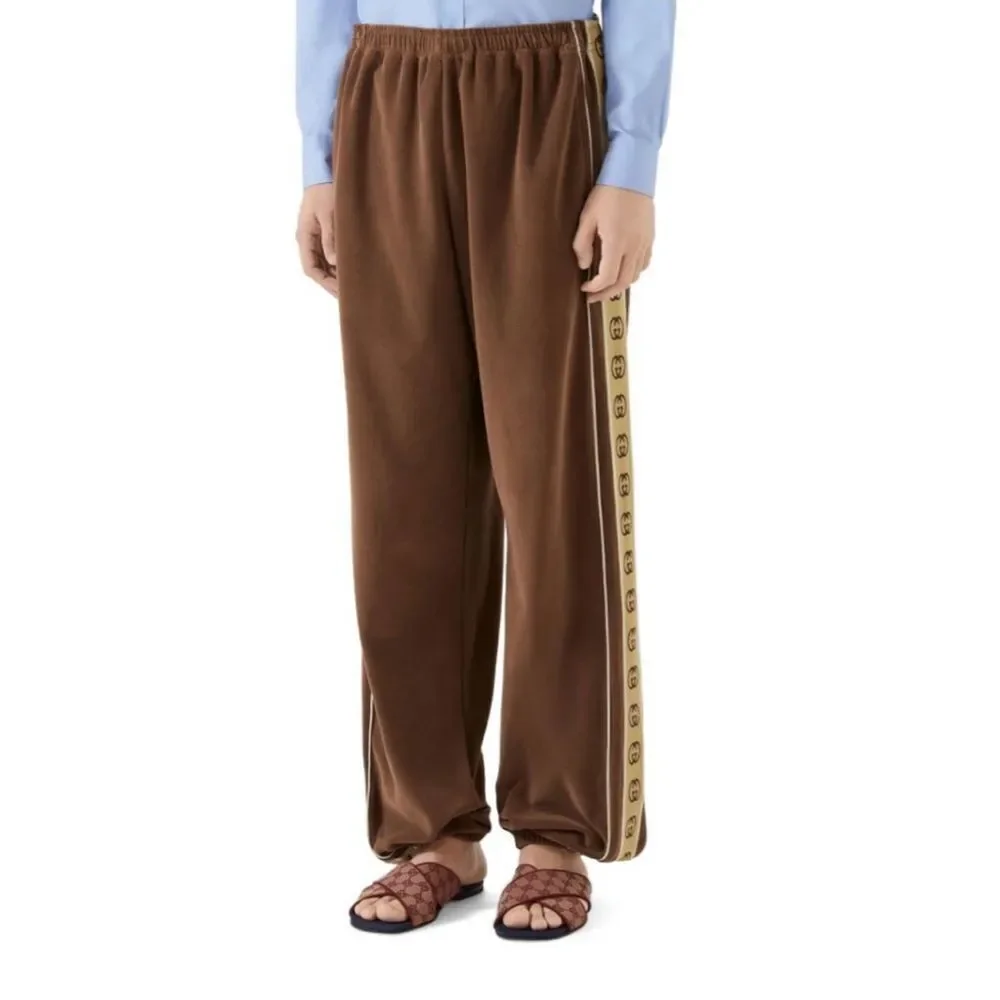 Gucci Interlocking GG Stripe Velour Brown Jogger Size small